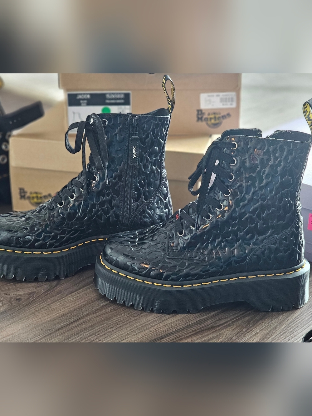 Dr. Martens Jadon X-Girl Black Embossed Lace-Up Platform Boots UK6/US8